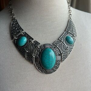 Southwestern Turquoise and Silver Tone Statement Necklace